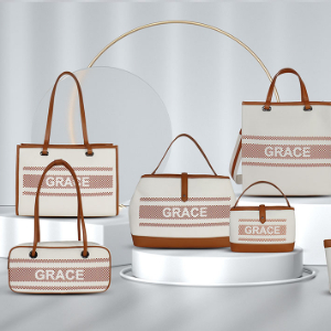 立體膠印帆布包 大容量手提包 凹凸棋盤(pán)格質(zhì)感老花單肩托特包