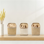 再生編織料收納包定制素雅感可拆卸隔層茶具收納學生高顏值飯碗袋